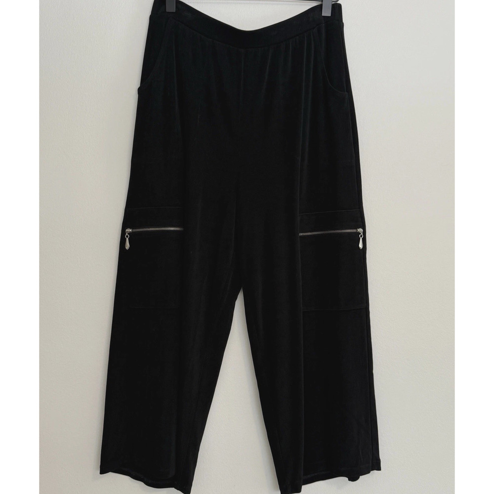 Chico's Travelers Comfort Fit Wide-Leg Pants Black‎ Zip Pockets Womens 2 Large